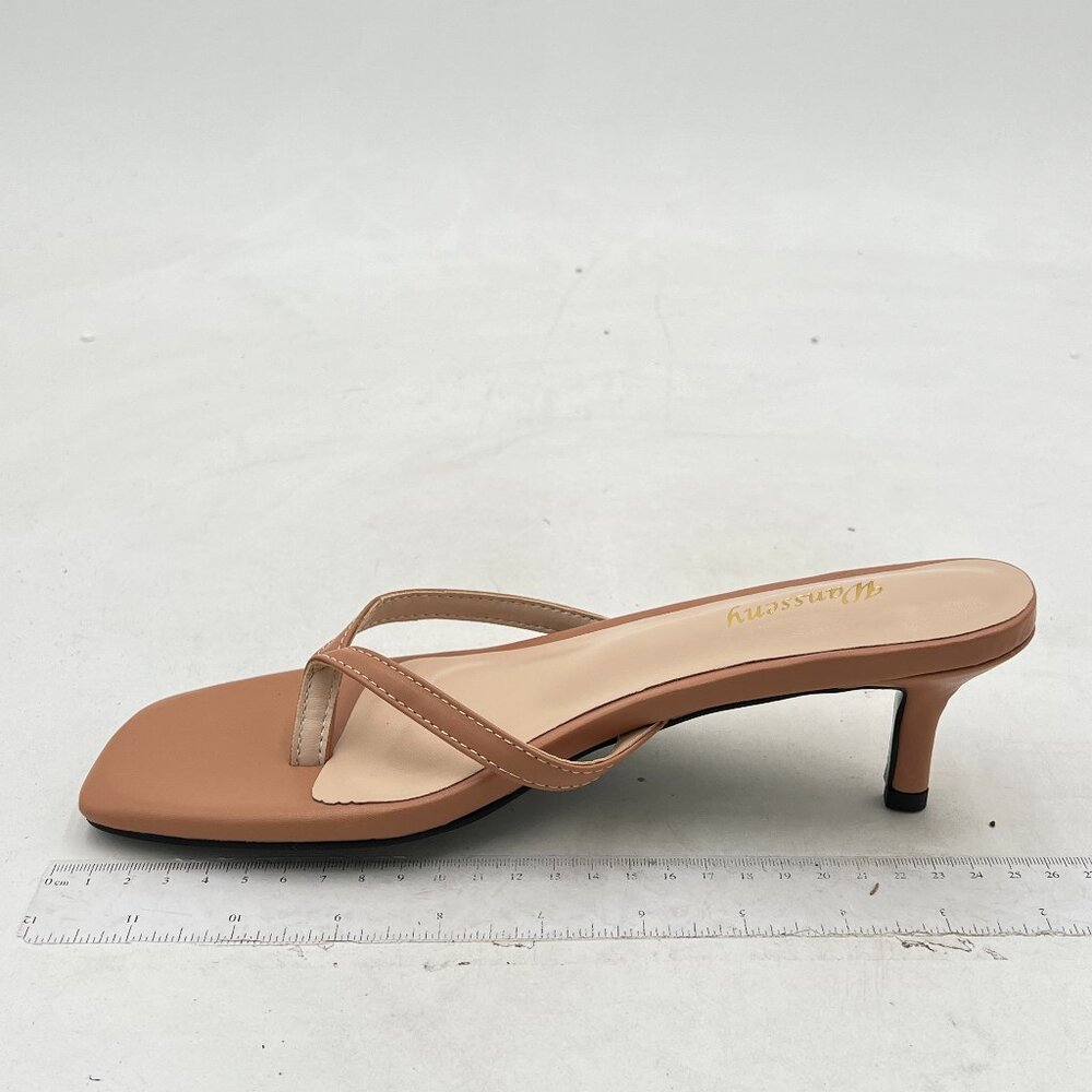 Wansseny Brown Comfy Thong Open Toe Low Heel Flip Flops Slip on Mules Sandals